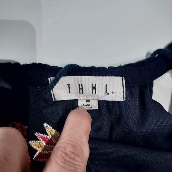 THML Embroidered V-neck Tassel Mini Dress, M - Picture 7 of 8